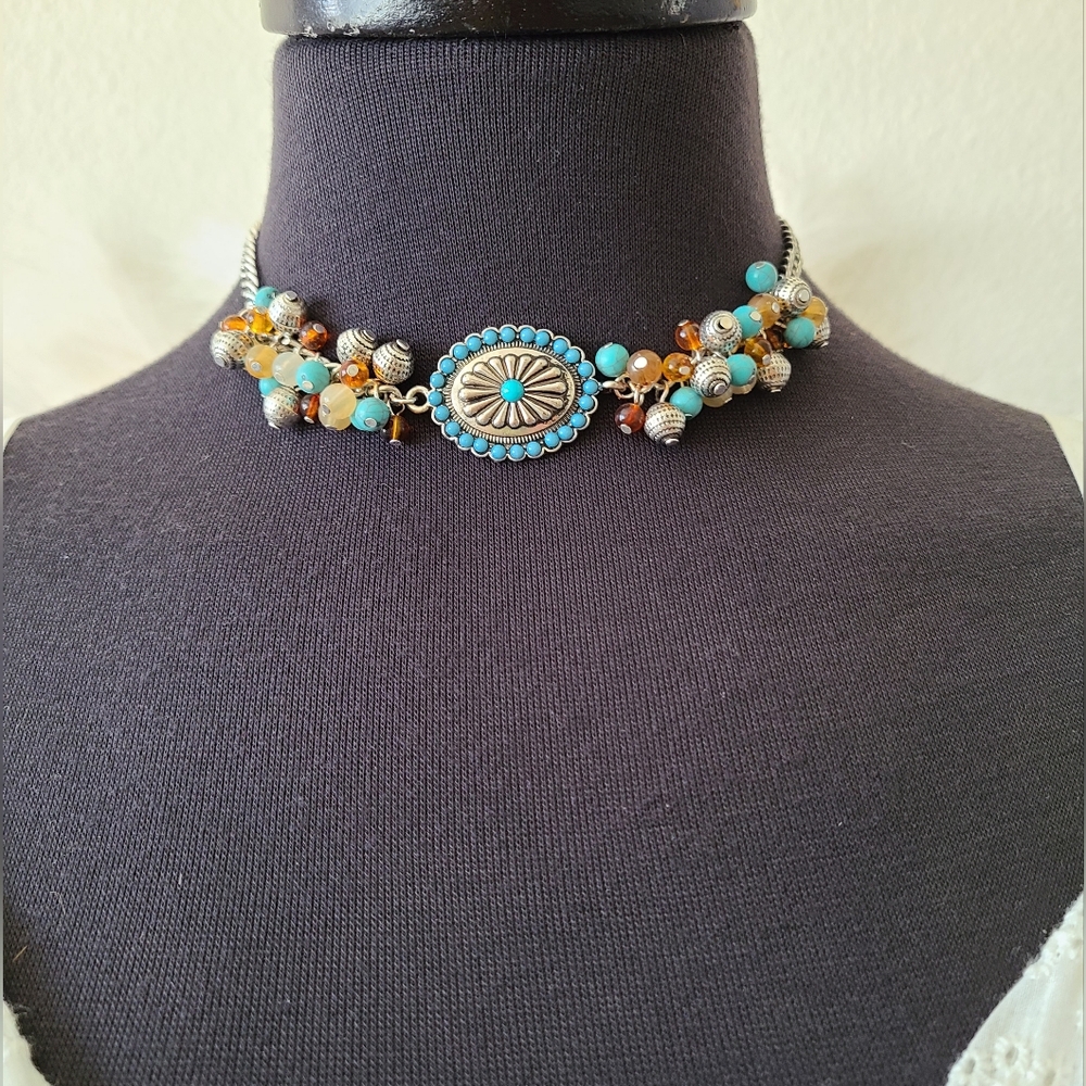 Concho Beaded Choker Necklace